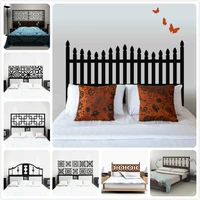 traditional headboard wooden style bedpost vinyl wall sticker for twin full queen king bed decor dorm bedroom home decoration