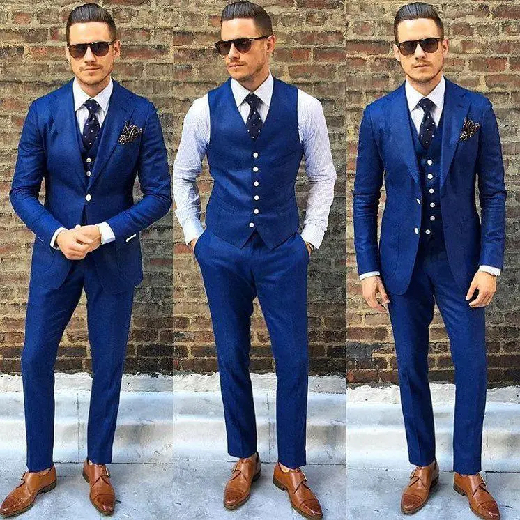 Мужской костюм ярко синего цвета для свадьбы 3 предмета Дешевые комплект со