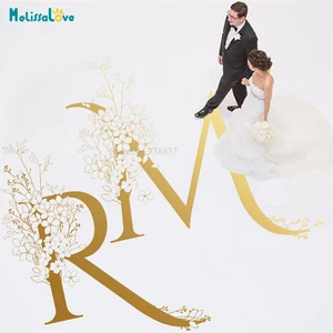 Персонализированные наклейки, красивые цветы, свадебные напольные наклейки, оригинальный танцпол, декор для свадебной вечеринки, Постер BA852