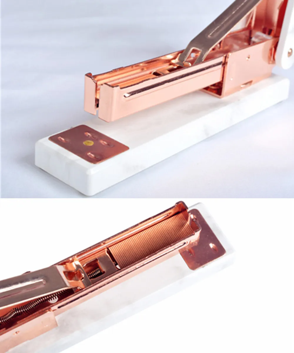 Мраморный степлер стандартная фотография с розовым золотым стержнем для офиса