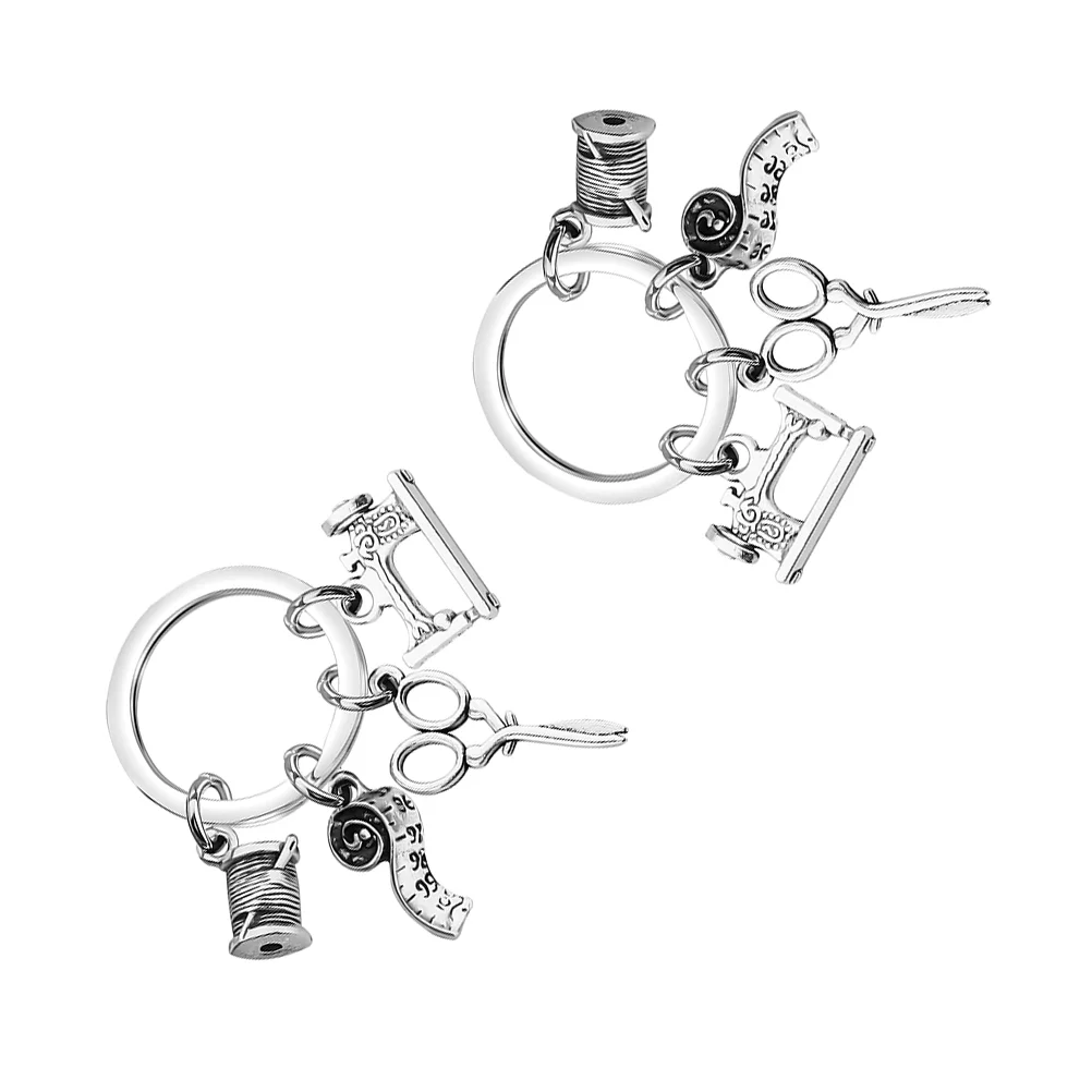 

2Pcs Sewing Machine Ruler Scissors Pendant Key Chain Bag Hanging Decoration Gift