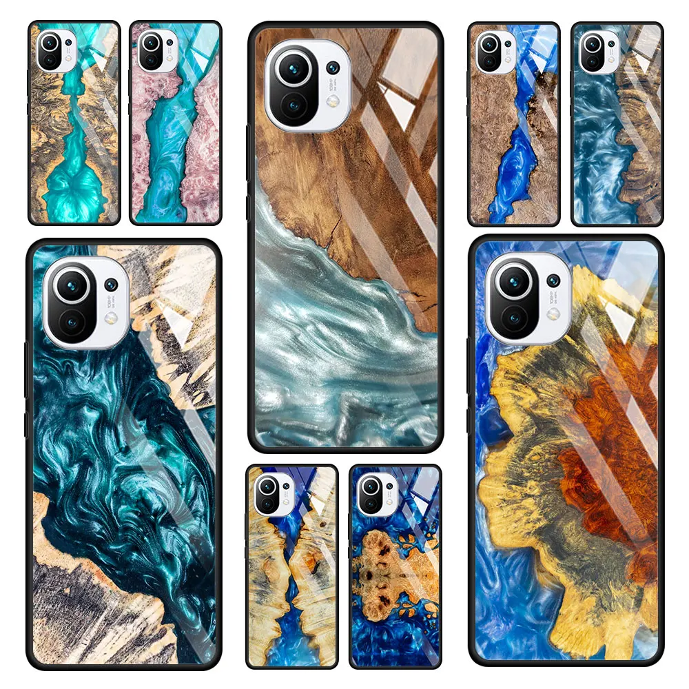 

Carved Wood Case For Xiaomi Poco X3 NFC Note 9S 10 Pro 9 8 K40 7 Mi 10T Lite 9T 11 Coque Glass Phone Cover Funda
