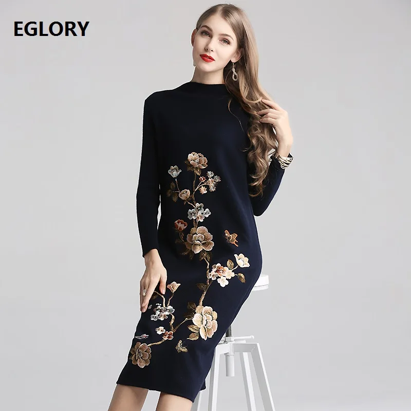 Высокое качество 2019 осень зима шерстяное вязаное платье женское изысканное