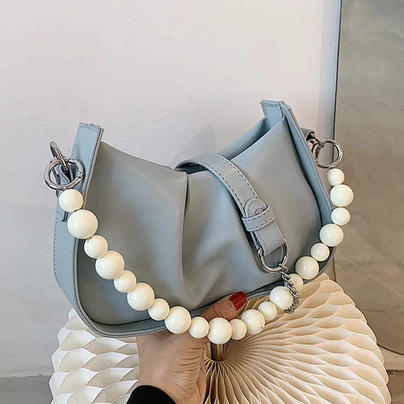 

Handbag 2021 Women's Brand Pearl Vintage Single Y2K Shoulder Bags For Women Luxury Leather Crossbody Bag Ladys French Clutch Bag