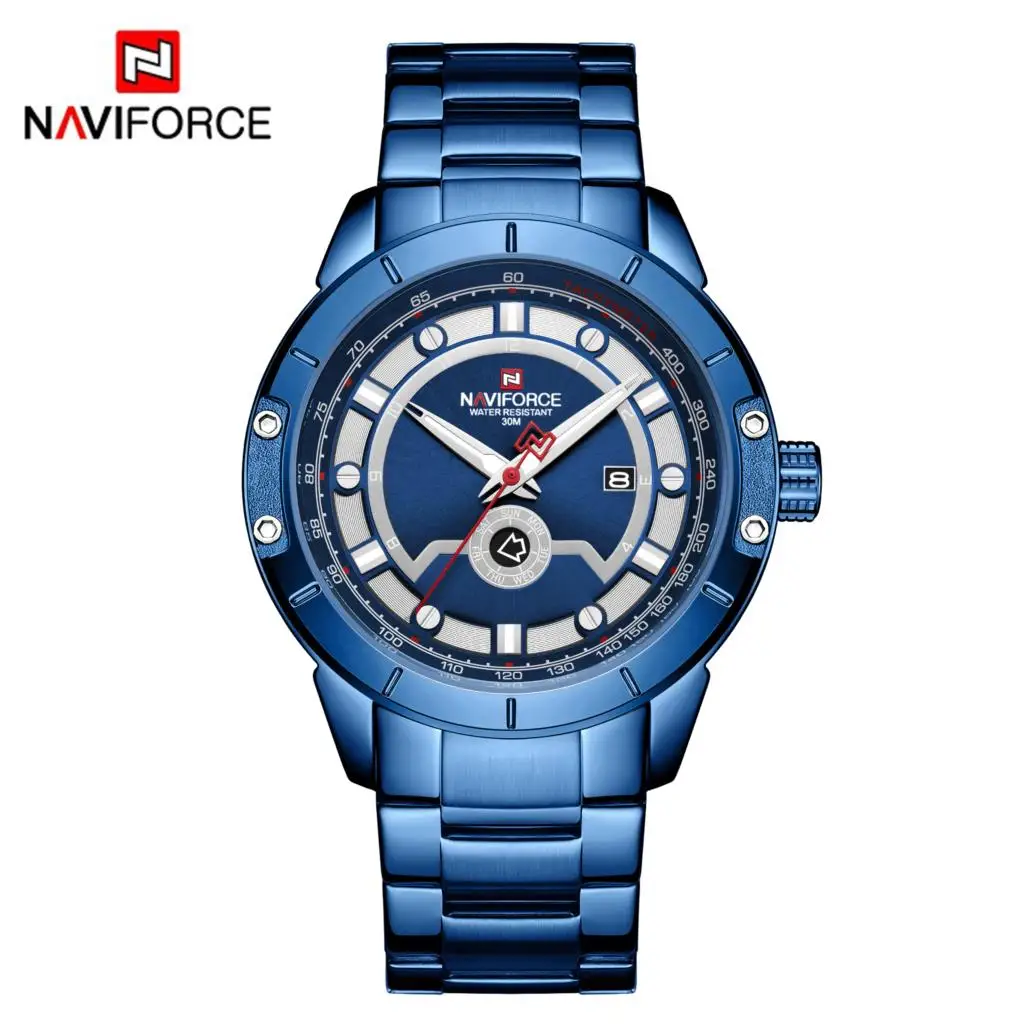 Синий Новые часы NAVIFORCE для мужчин s Топ люксовый бренд Мужские часы с полностью стальным корпусом кварцевые часы аналог водонепроницаемые спортивные армейские военные наручные часы - Цвет: Синий