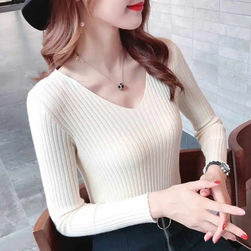 Женский вязаный пуловер Sitruuna повседневный однотонный джемпер с v-образным