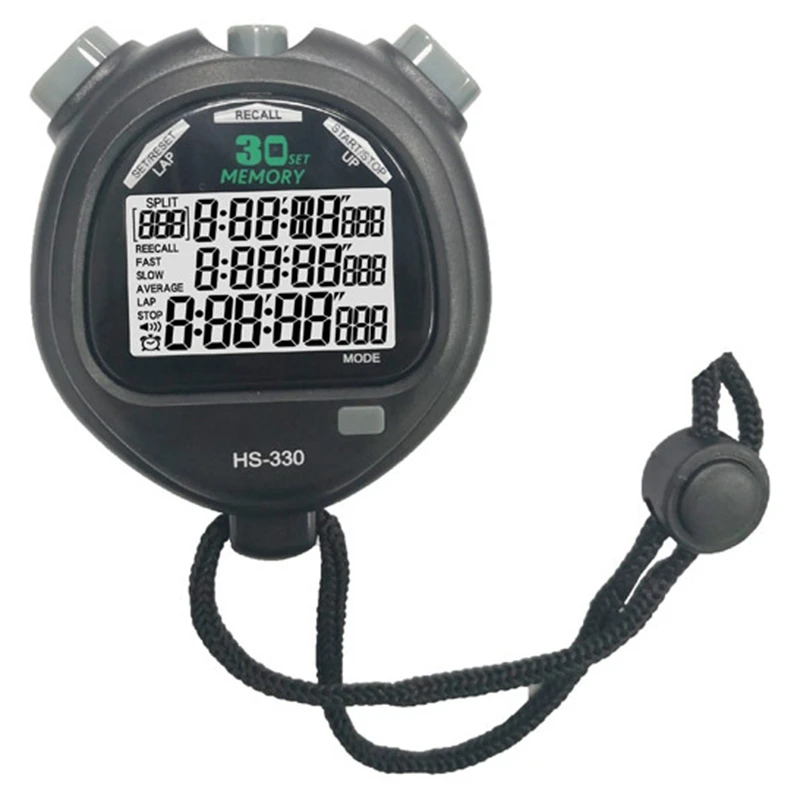 

Спортивный секундомер, цифровой спортивный секундомер с большим экраном, 3 ряда памяти 30 для тренеров, оборудование для рефери