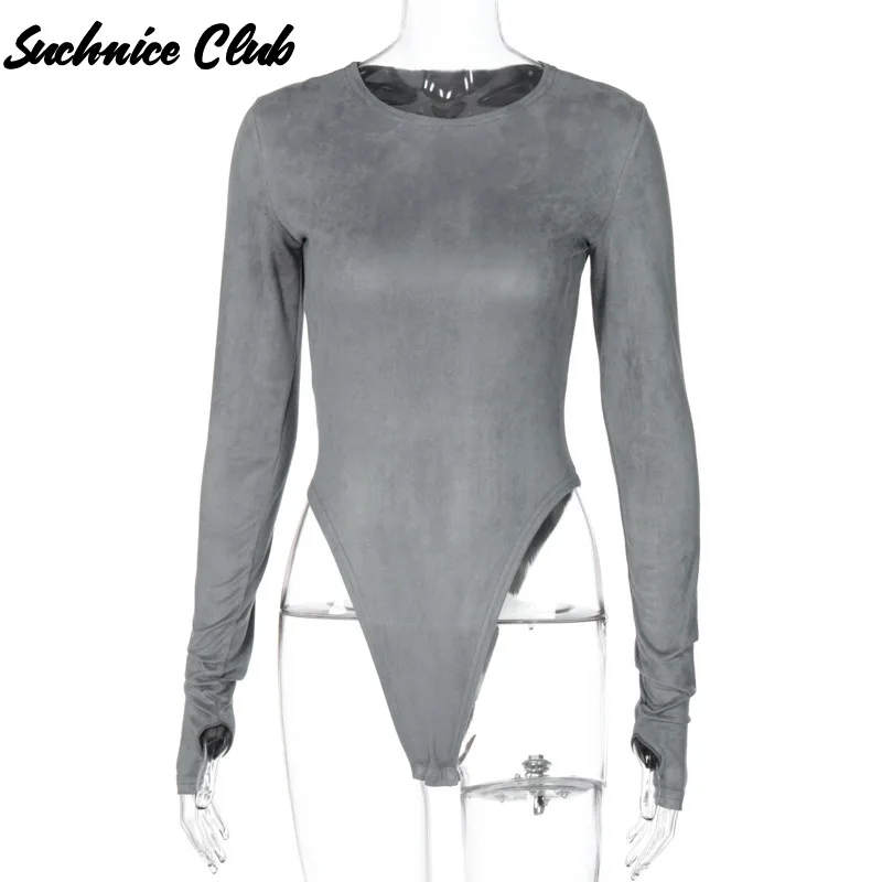 Autumn Women's Retro Long-sleeved Slim Bodysuit  Sexy Round Neck Outer Wear Bottoming Jumpsuits for Women