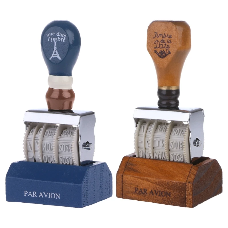 

Wooden Date Stamp For DIY Scrapbooking Craft Decor Rolling Wheel Vintage Supply