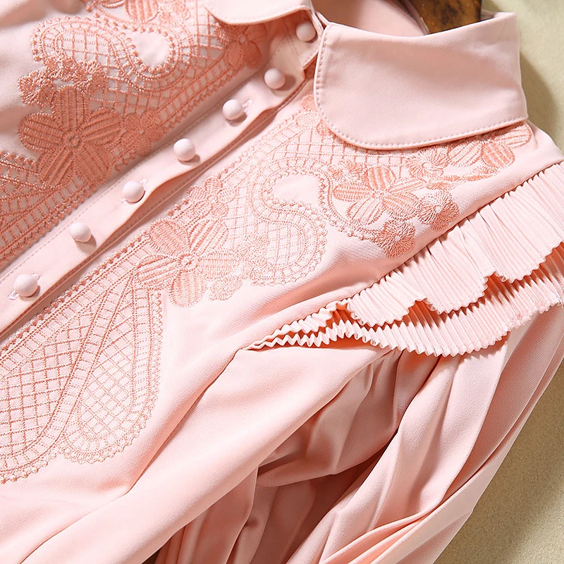 2019 осеннее розовое плиссированное платье для женщин высокое качество милое с