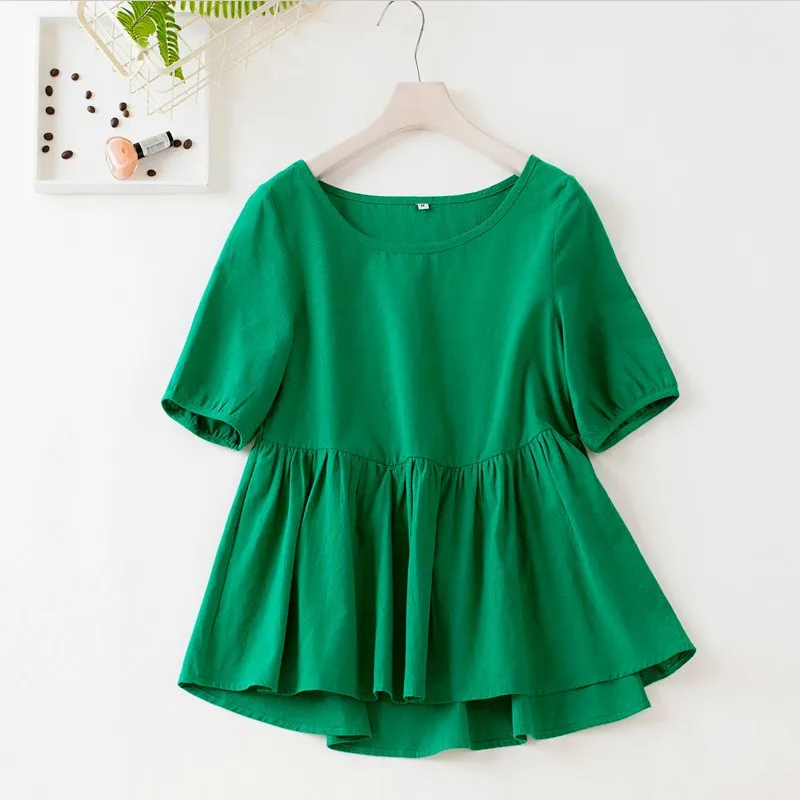 Женские футболки из хлопка и льна новинка 2021 модная рубашка с оборками рукавом до