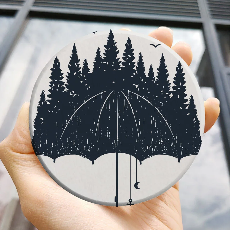 

Diatom Mud Printed Cup Coaster Art Craft Drink Coasters Round Plates Home Decoration Accessories For Kitchen Marble Mat Silico