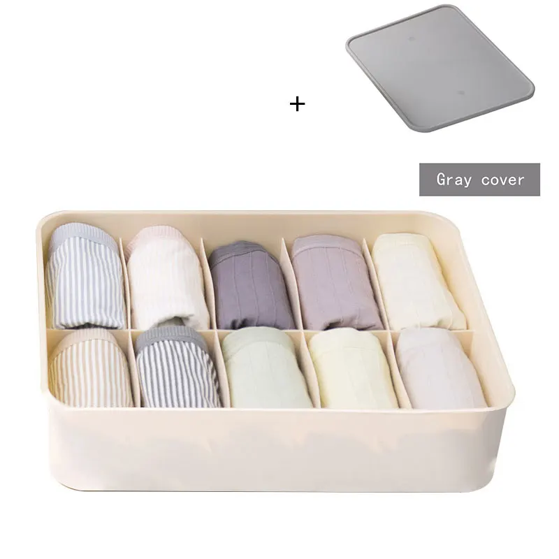 10 grid Beige Модная пластиковая коробка для хранения нижнего белья, однотонная коробка для нижнего белья, ящик для носков, шкаф, органайзер для хранения - Цвет: 10 grid Beige