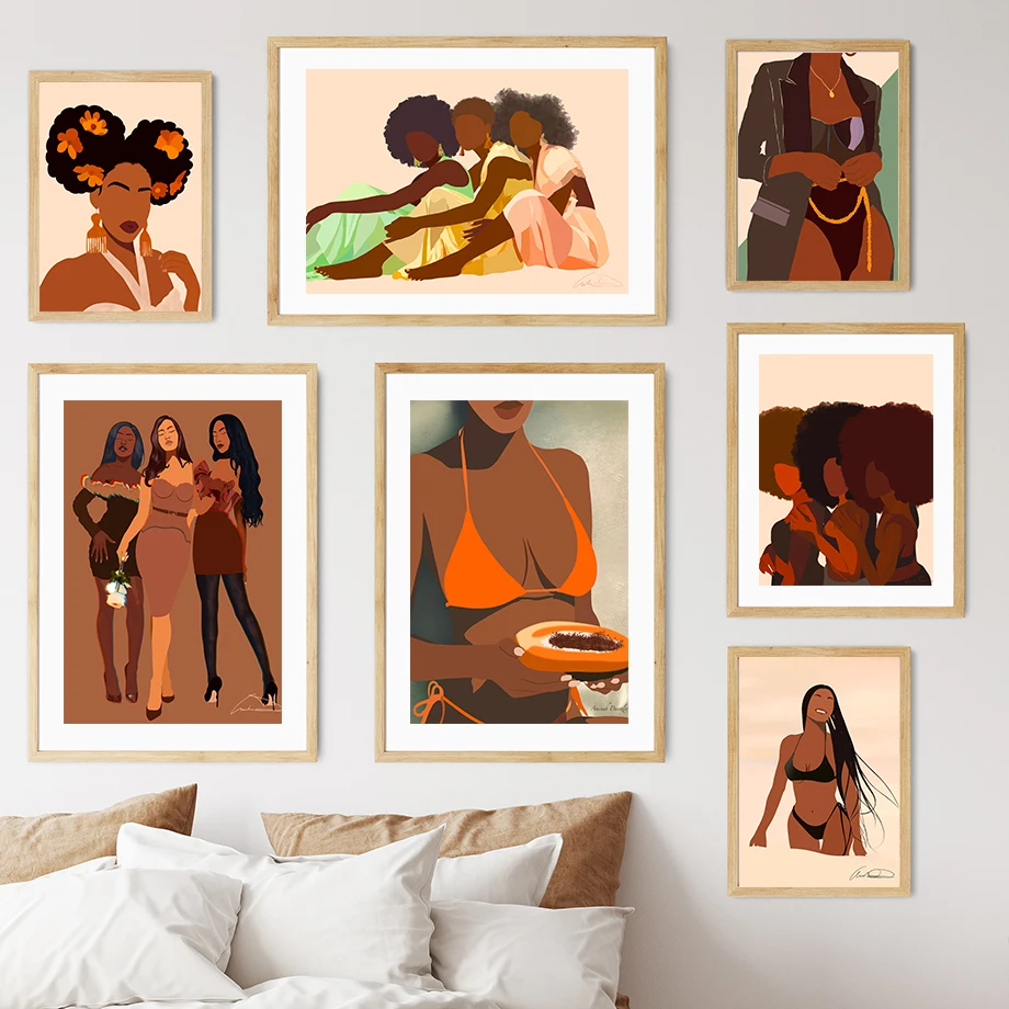 

Wall Art Canvas Painting Tropical Black Bikini Girl Flower Abstract Nordic Posters And Prints Wall Pictures For Living Room Home