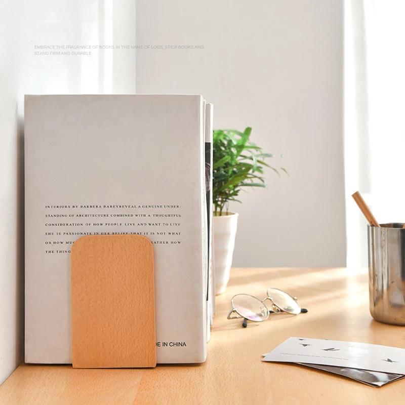 

Wooden Bookends Nature Coating Desktop Decorative Bookshelves Office Supplies(Beech Wood)