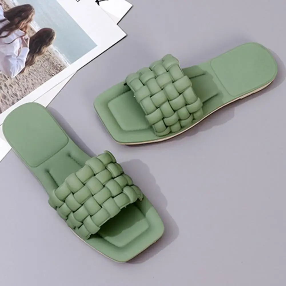 

Summer Sandals Women Shoes Braided Texture Open Toe Flat Slippers for Women Flat Slides Slip On Flat Slippers sandals women 2021