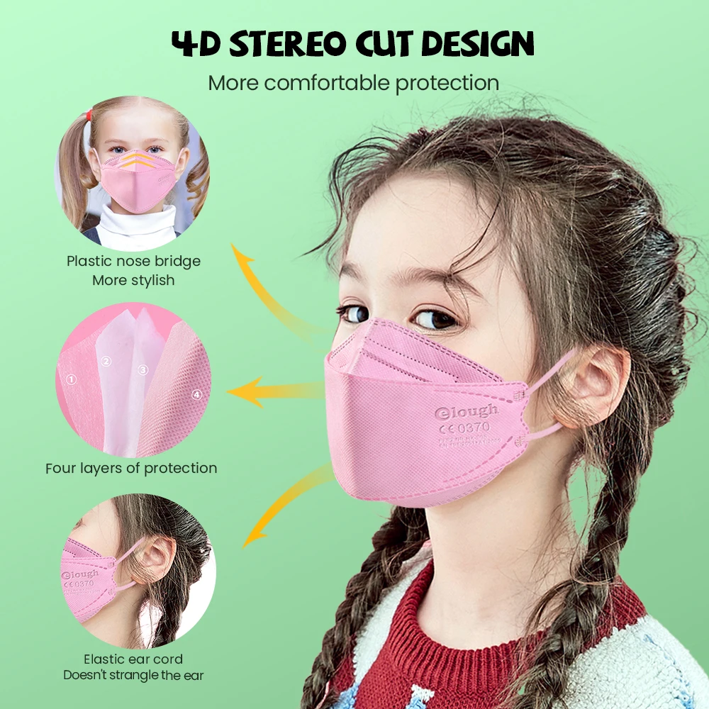 Elough Mascarillas FPP2 для детей 6-12 лет 4-слойные Детские маски FFP2 Детская FFP 2 FFP2Mask Mascarilla KN95