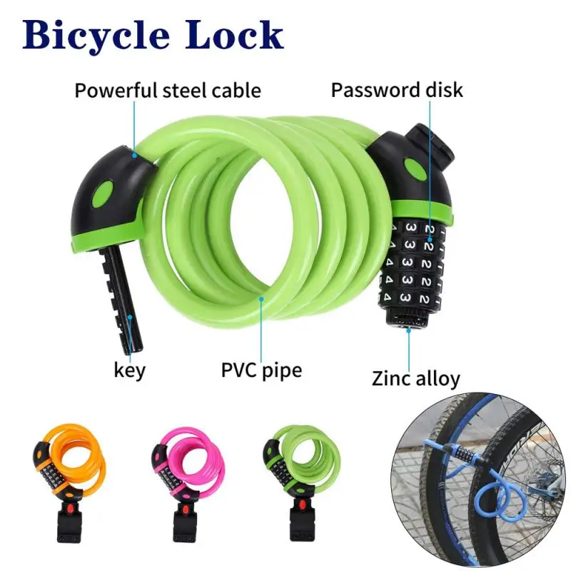 

Hot Anti-theft Bicycle Lock Five-bit Code Cycling Secure Combination Lock MTB Electric Bike Bar Wire Chain Ring Lock 1.2x120cm