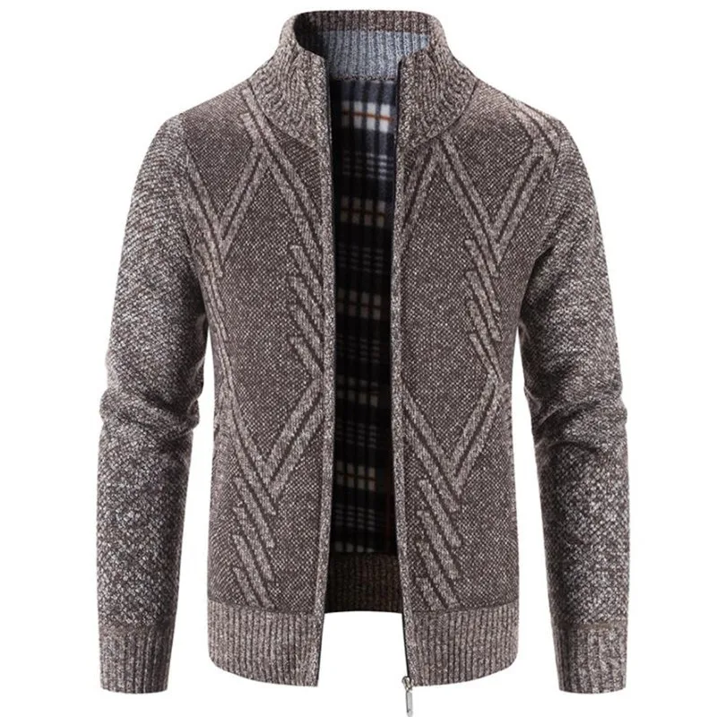 New Autumn Winter Men's Sweater Coat Faux Fur Wool Sweater Jackets Men Zipper Knitted Thick Coat Warm Casual Knitwear Cardigan