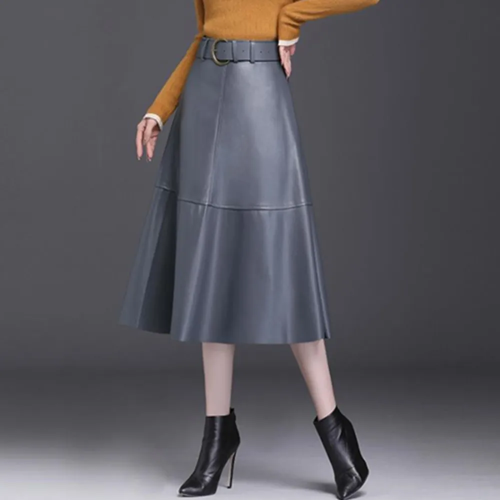 Коричневая Юбка-миди из искусственной кожи трапециевидная однотонная женская