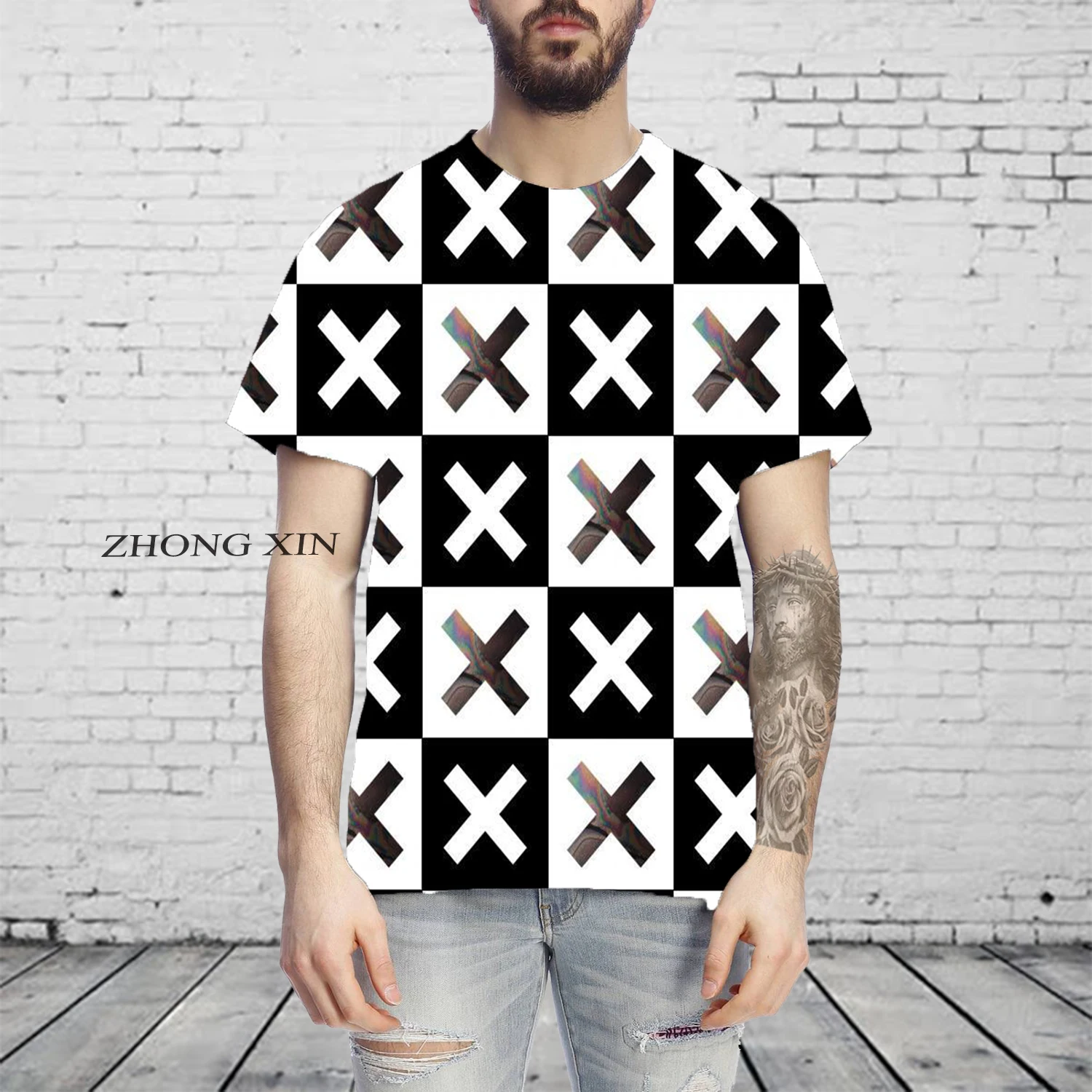

Summer New Articles Temporary 3D Rhombus Mark Flower Super Large Short Sleeve