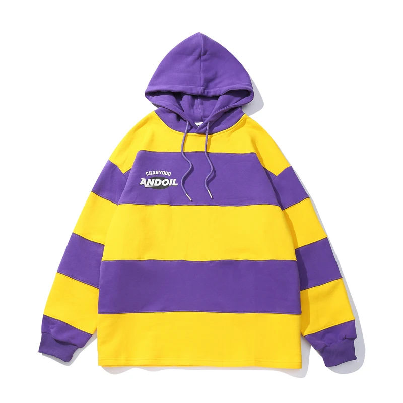 Ретро Уличная Мужская толстовка в полоску с цветным блоком и капюшоном большие