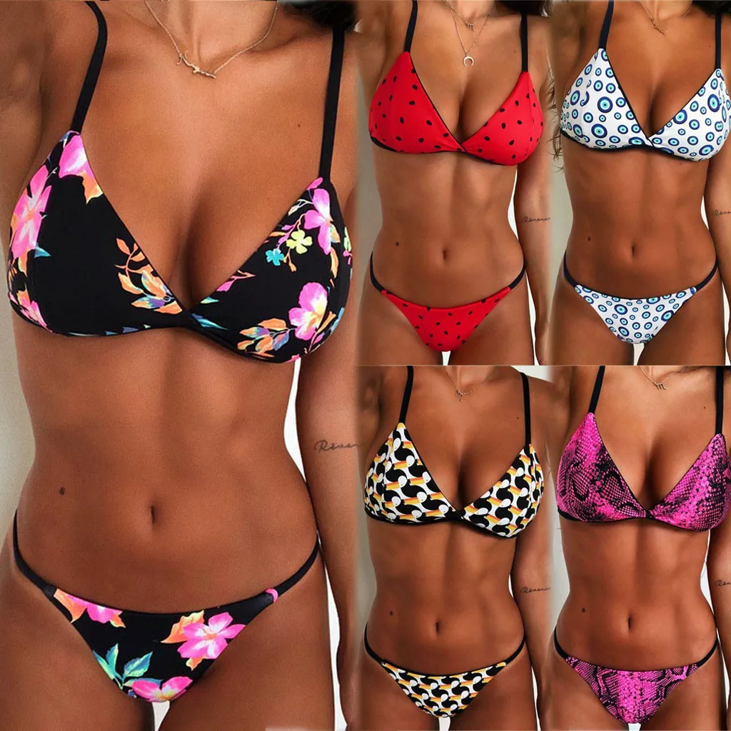 Бикини 2020 женский бюстгальтер с пуш ап принтом комплект пляжного бикини