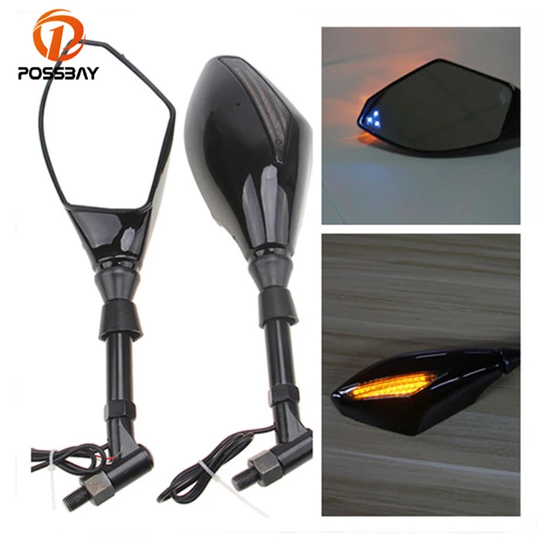 

POSSBAY Motorcycle Mirror LED Turn Signal Light Blinker Indicator Side Rear View Mirror for Harley Cafe Racer Motor Accessories
