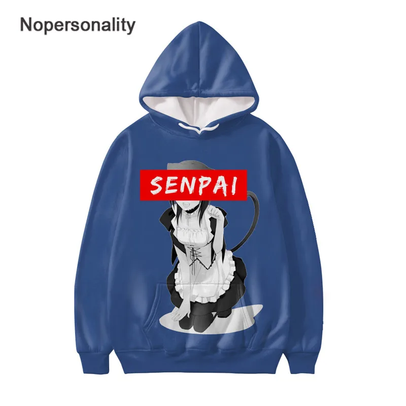 

Nopersonality женские толстовки Sugoi Senpai аниме Waifu Печатный Модный свитшот с круглым вырезом с длинным рукавом черный зимний теплый
