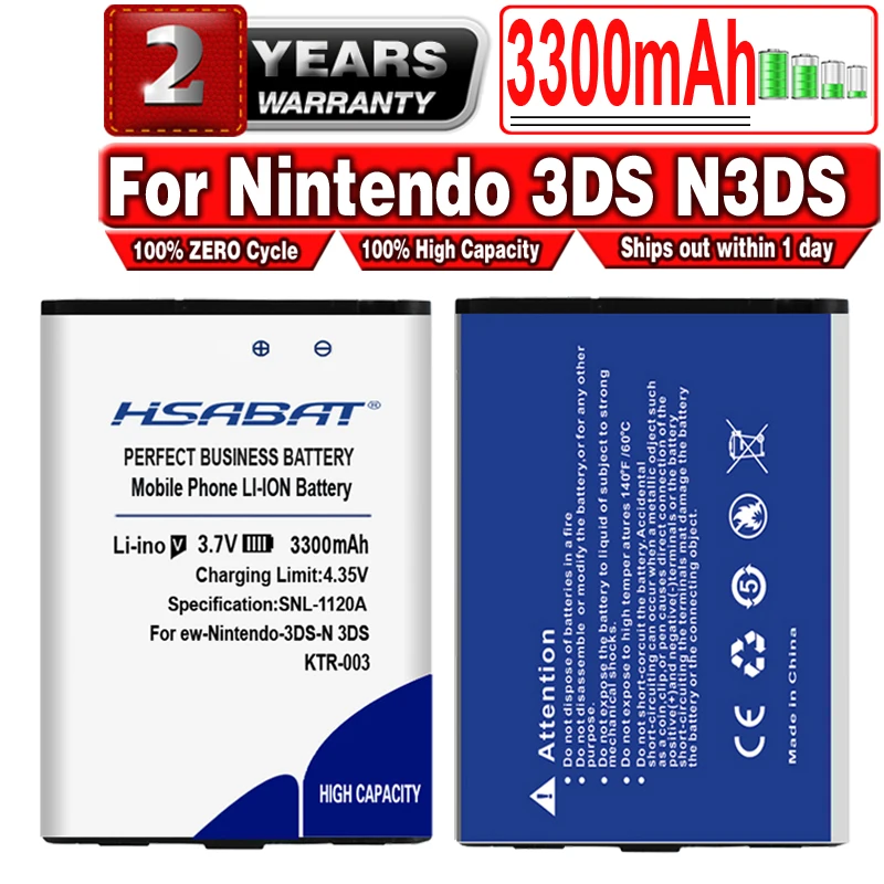 

Аккумулятор HSABAT 3300 мАч для Nintendo 3DS N3DS, аккумулятор для Nintendo 3DS