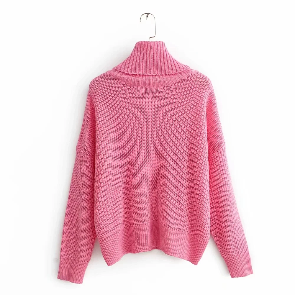 

2019 new fashion pink women knitted sweater ladies oversize turtleneck pullovers female lovely knitwear cute girls chic sweaters