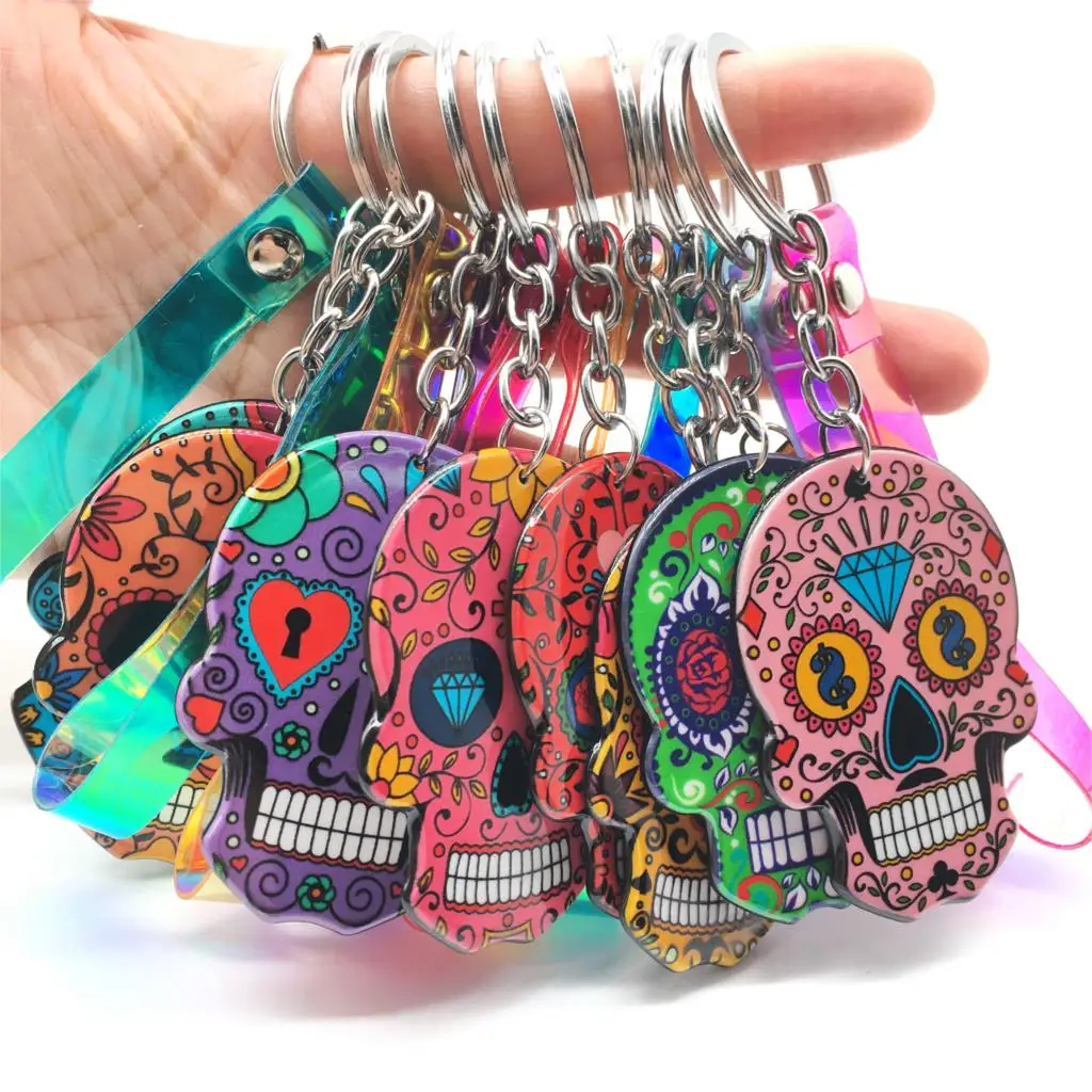 Брелок Calavera причудливая Милая цепочка для ключей с черепом брелок лазером