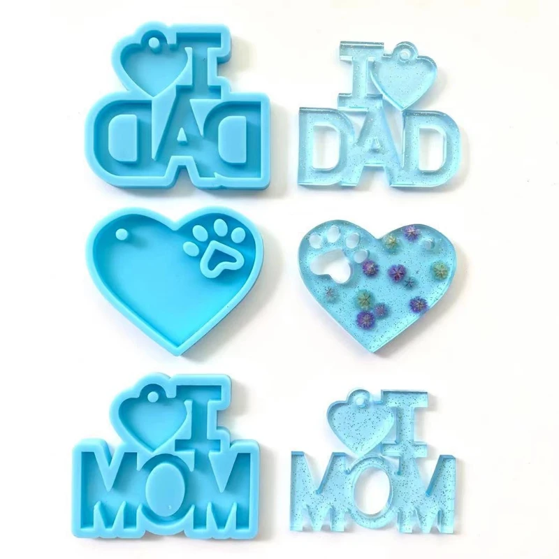 

R58E 3 Pcs Father's Day Mother's Day Theme Keychain Epoxy Resin Mold Silicone Mould