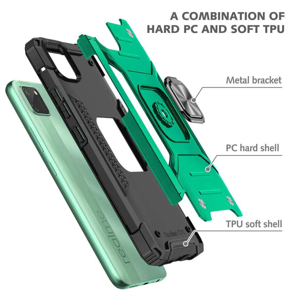 realme c11 premium case luxury ring magnetic car phone holder back panel for oppo realme c11 case realmi c 11 shockproof cover free global shipping