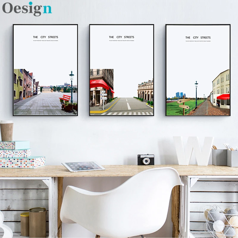 

Modern City Architecture Poster Red Street Scene Booth Canvas Painting Art Poster Printmaking Mural Living Room Home Decoration