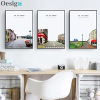 modern city architecture poster red street scene booth canvas painting art poster printmaking mural living room home decoration