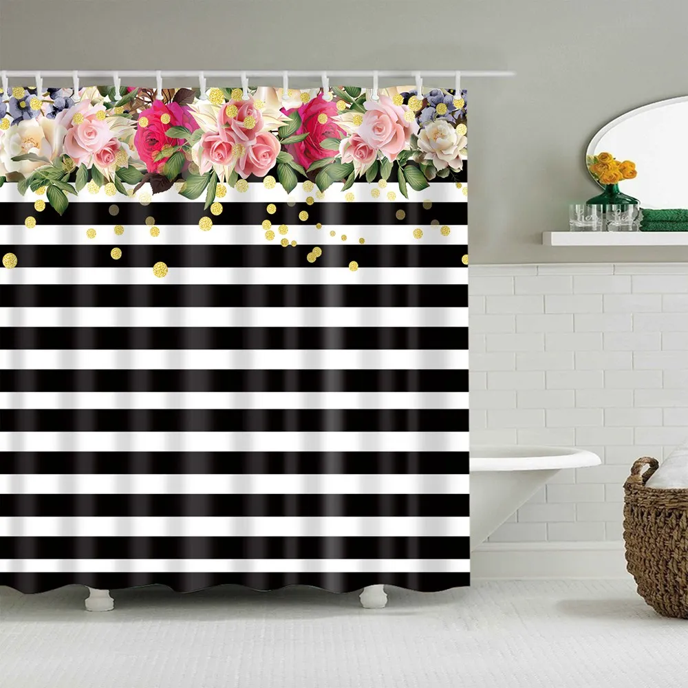 

Dafield Stripe Shower Curtain Black and White Like Piano Keyboard Pattern Design Polyester Fabric Bath With Hooks