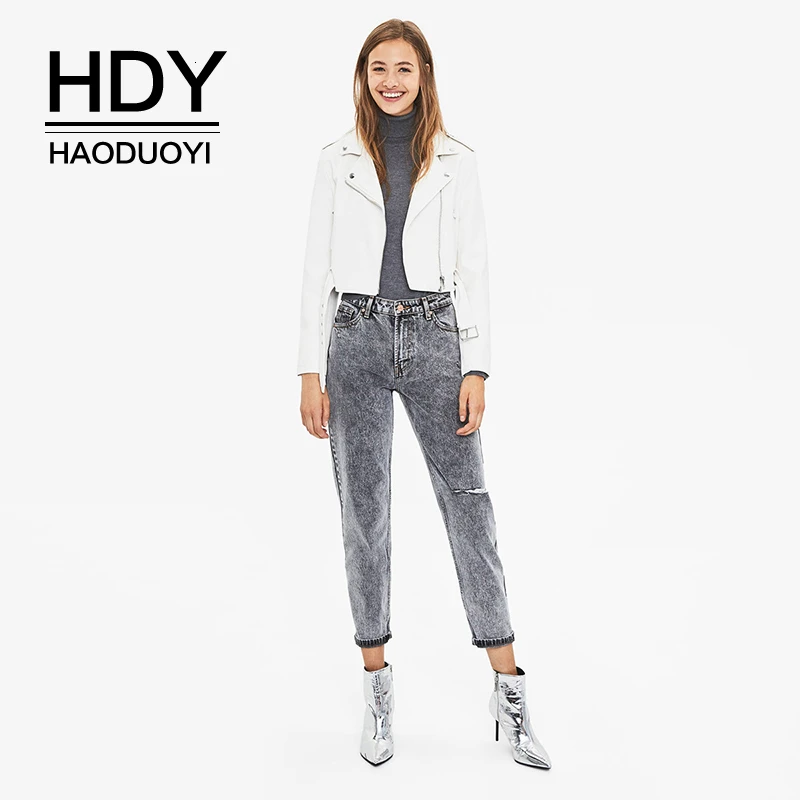 Повседневная короткая мотоциклетная куртка HDY Haoduoyi из искусственной кожи на