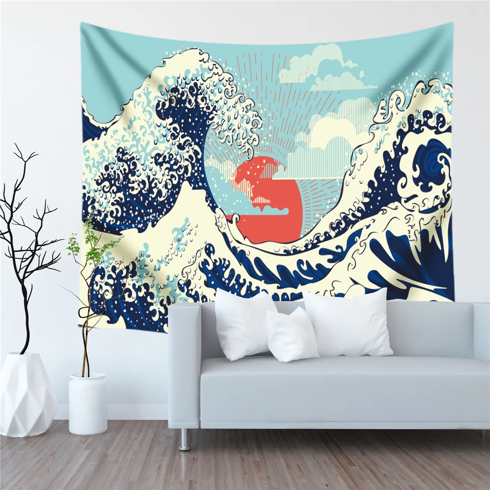 Waves настенный гобелен С закатом Мандала Дерево жизни Природа Гобелен японский