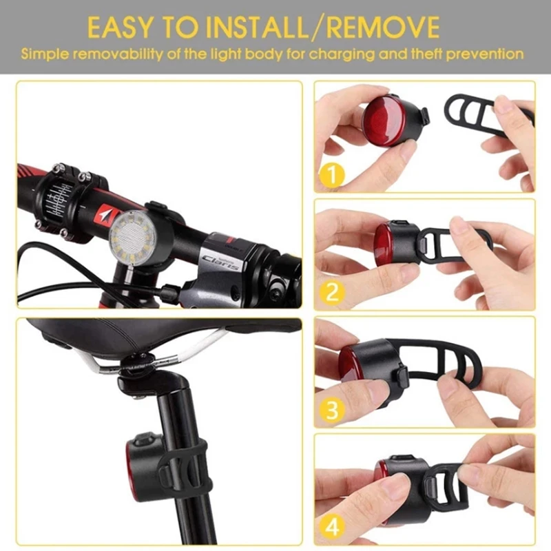 

Led Rear Bike Light Usb Rechargeable Headlamp Motorcycle Warning Light Ipx6 Waterproof Safety Cycling Front Tail Lights Lamps