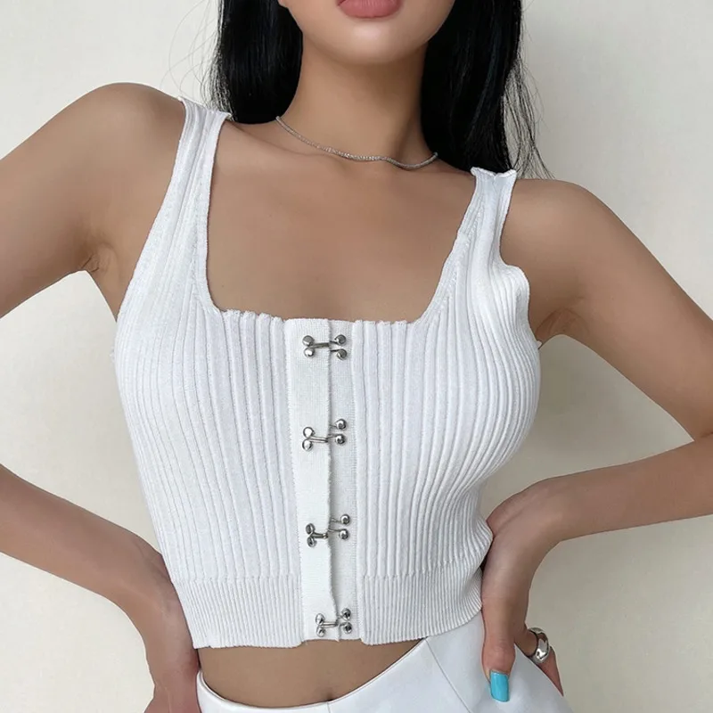 

XUXI Sexy Hook Knit Vest Women's Summer 2021 Outer Wear Slim Short Crop Top E2792