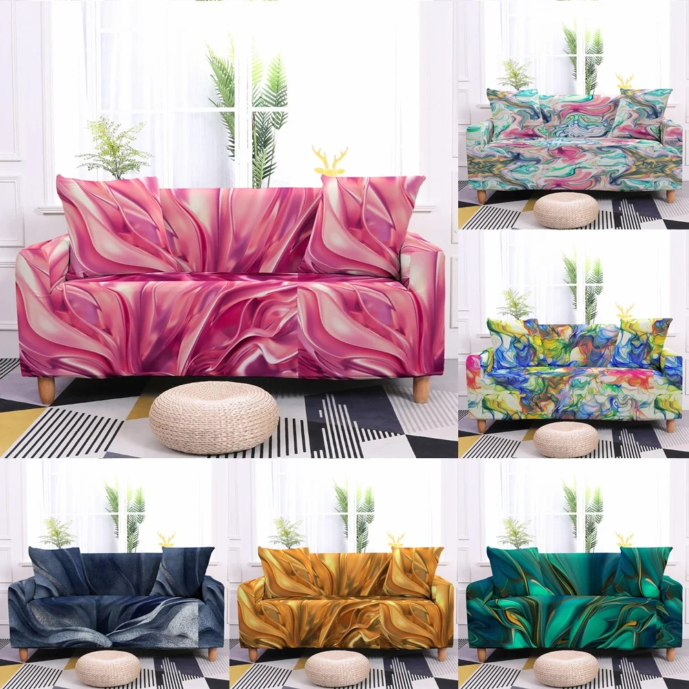 

Colourful Elastic Sofa Cover For Living Room Marbling Stretch Armchair Slipcover Sectional L Shape Corner Sofa Couch Cover Pink