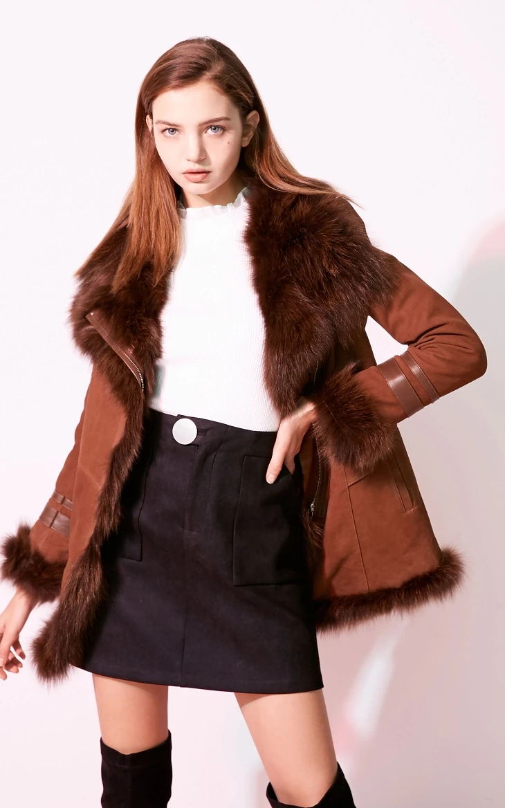 Vero Moda Новая женская кожаная куртка из овчины с воротником из лисьего меха на молнии | 318428525