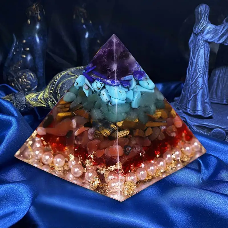 

Handmade Amethyst Crystal Sphere Orgonite Pyramid 60mm with Kyanite Stone Reiki Chakra Energy Orgone Collection EMF Protection