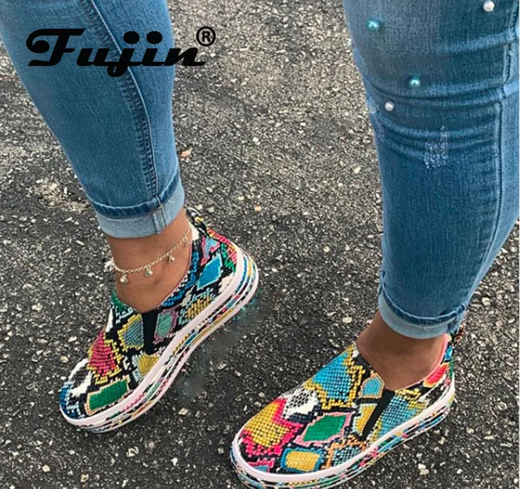 Fujin/обувь на плоской подошве Модная обувь платформе Новинка 2020 года Женская