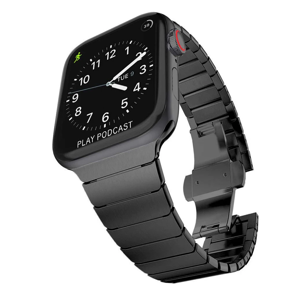 Ремешок из нержавеющей стали для Apple Watch 44 мм 40 металлический браслет с пряжкой