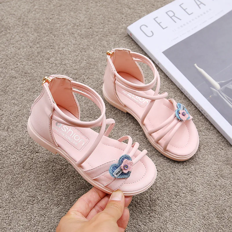 Sandalias para ni&ntilde;os y ni&ntilde;as, zapatos de gladiador con cremallera, transpirables, de princesa, para fiesta, a la moda, planos, para playa-1