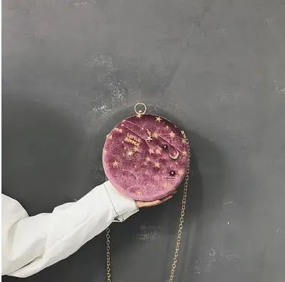 Pink Модная велюровая круглая женская сумка на плечо с вышивкой в виде звезд, повседневная женская сумочка на цепочке, сумка через плечо, сумка-мессенджер - Цвет: Pink