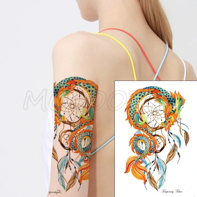 Цветные Ловец снов тату перо наклейки женские боди Талия руки искусство