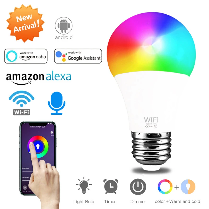 Умсветильник лампа B22 E27 с Wi Fi 15 Вт светодиодная RGB работает Alexa/Google Home 220 В/110 В